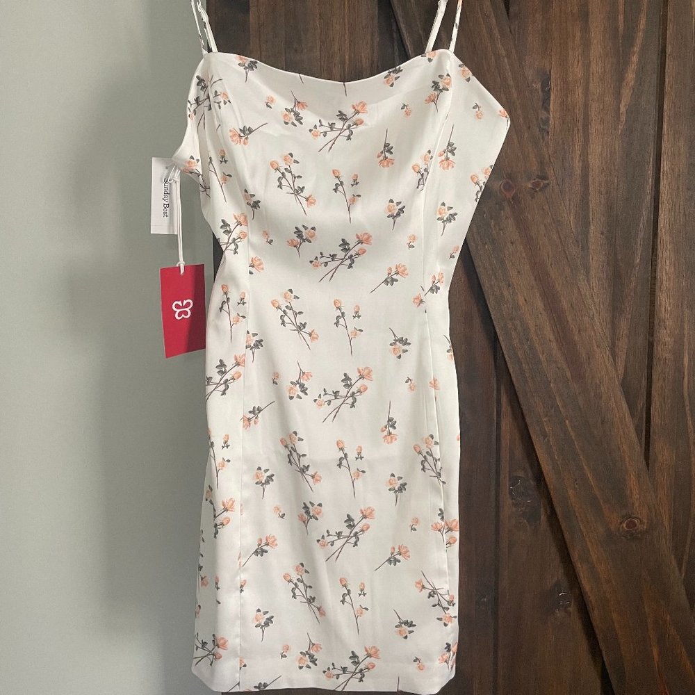 Aritzia Sunday Best Shimmer Dress (White/Apricot)